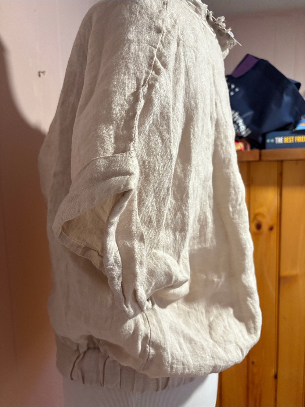 Relaxed Beige Linen Short Sleeve Tunic - Picture 3 of 6